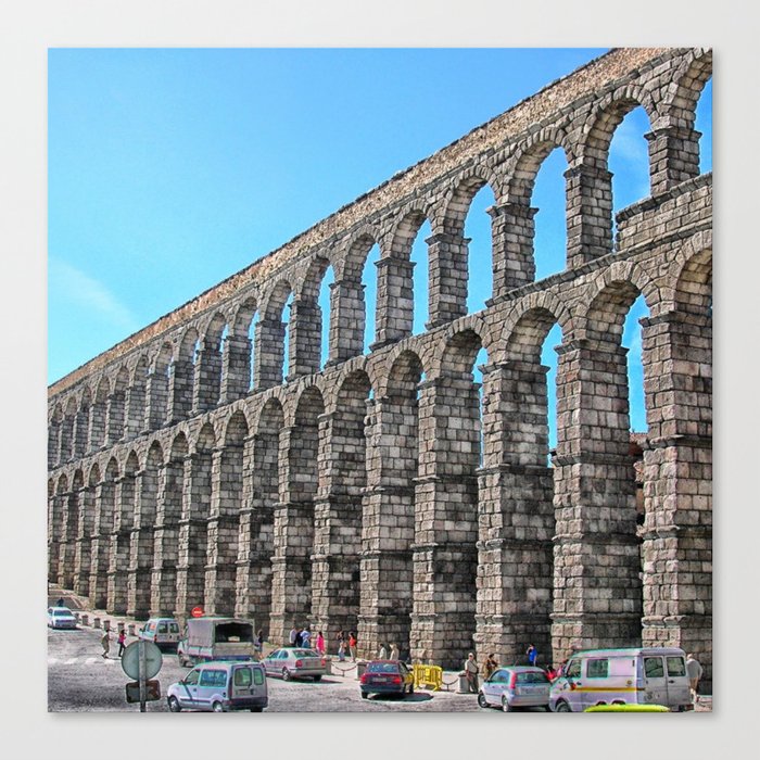 Spain Photography - Aqueduct Of Segovia Under The Blue Sky Canvas Print