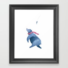 Cartoon Polar Bear catching fish Framed Art Print