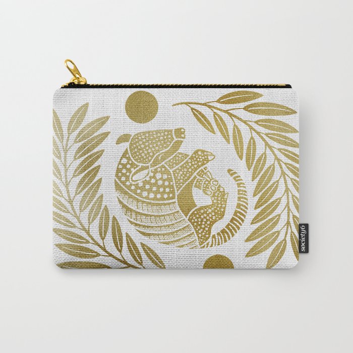 Sleepy Armadillo – Gold Metallic Silhouette Carry-All Pouch