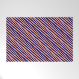 [ Thumbnail: Dark Salmon & Midnight Blue Colored Lines Pattern Welcome Mat ]