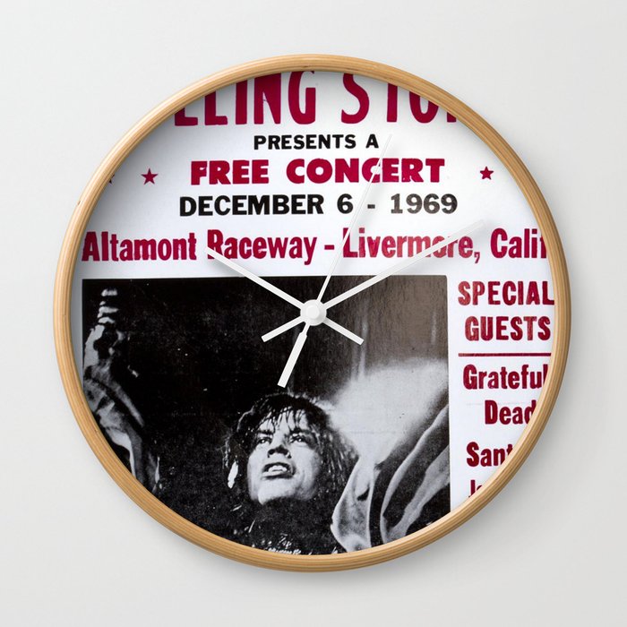 Vintage Rolling Stones free concert at Altamont Raceway, Livermore, California, December 6, 1969 Wall Clock