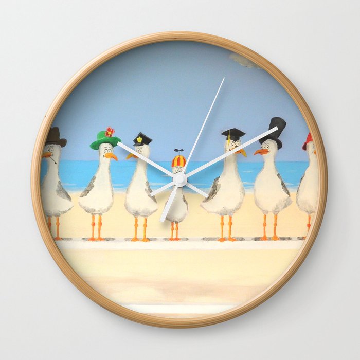 Seagulls with Hats Wall Clock