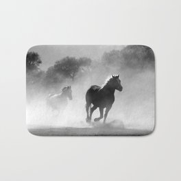 Wild Badematte | Photo, Foggy, Adventure, Southwest, Wild, Horse, Black, Outdoors, Dusty, White 