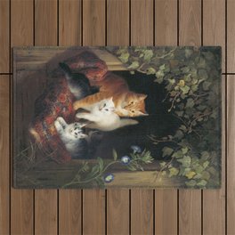 Cat with Kittens Outdoor Rug