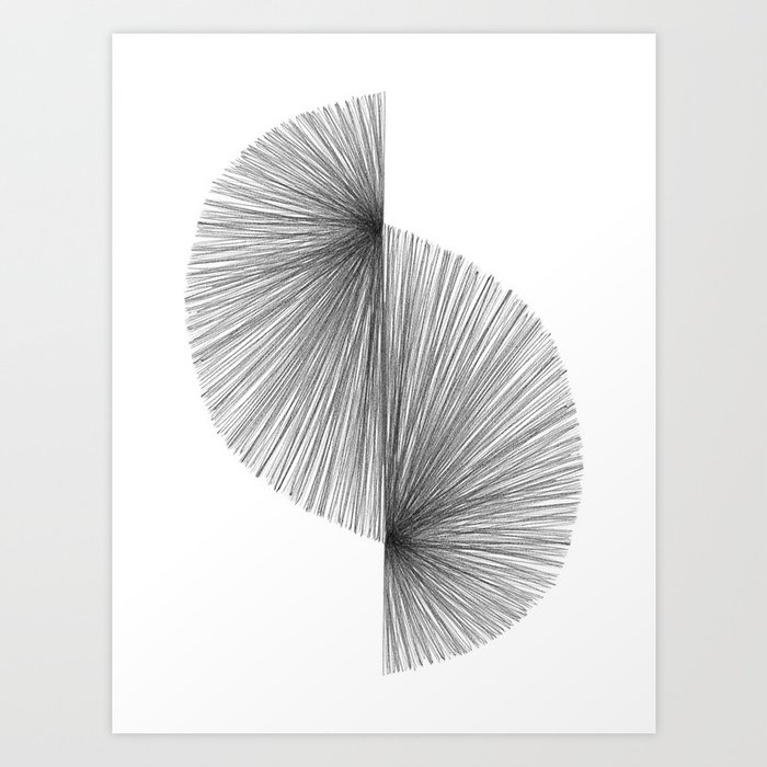 Mid Century Modern Geometric Abstract S Shape Line Drawing