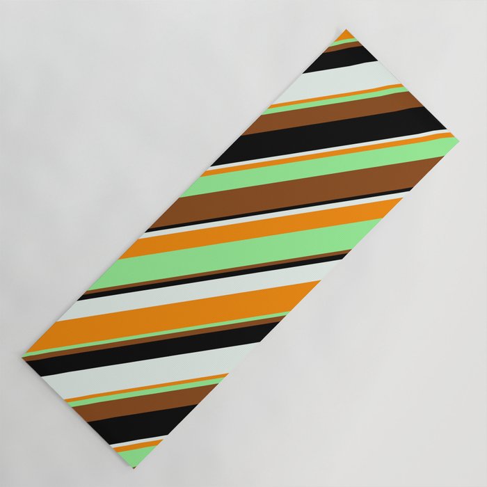 Eyecatching Mint Cream, Dark Orange, Green, Brown, and Black Colored Lines/Stripes Pattern Yoga Mat