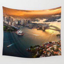 Sydney Wall Tapestry | Blue Hour, Australia, Sunset, Crown Casino, Skylines, Backdrop, Sydney, Artistry, Night, Long Exposure 