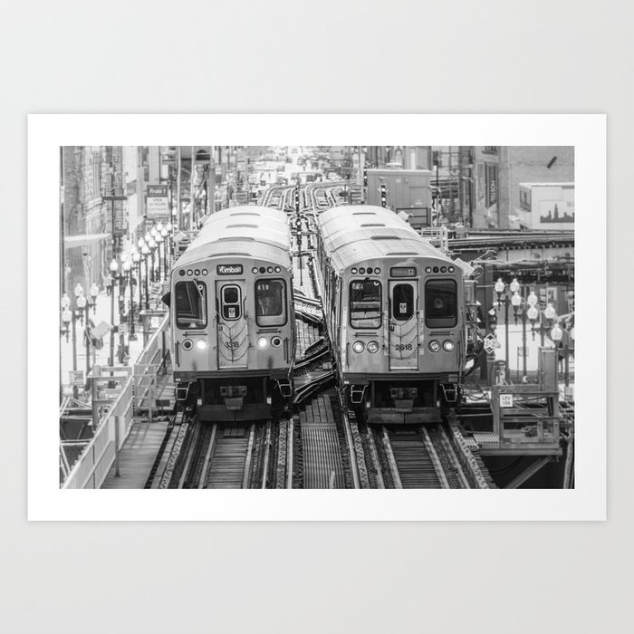 Black and White Chicago Train El Train above Wabash Ave the Loop Windy City Art Print