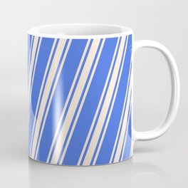 [ Thumbnail: Royal Blue & Beige Colored Striped Pattern Coffee Mug ]