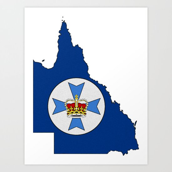 Queensland Australia Map With Flag Of Queensland Qld Art Print By Havocgirl Society6