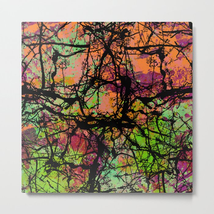 Cracks And Colour - Pastel orange, blue and green abstract with black marble effect Metal Print