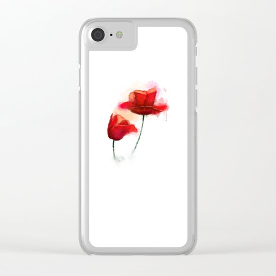 Red Poppy watercolor painting Clear iPhone Case