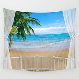 Balcony with a Beach Ocean View Wall Tapestry
