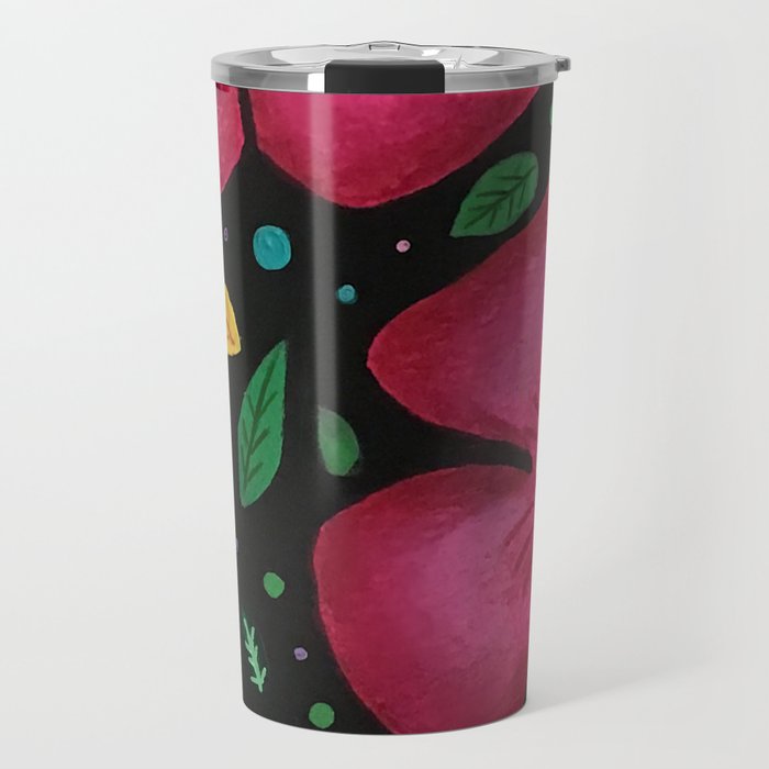 Pink-red  tropical flower pattern gouache design Travel Mug
