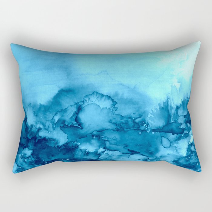 INTO ETERNITY, TURQUOISE Colorful Aqua Blue Watercolor Painting Abstract Art Floral Landscape Nature Rectangular Pillow