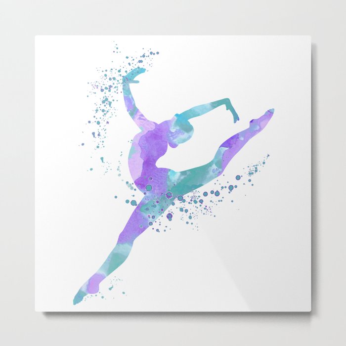 Girl Gymnastics Colorful Watercolor Silhouette Metal Print