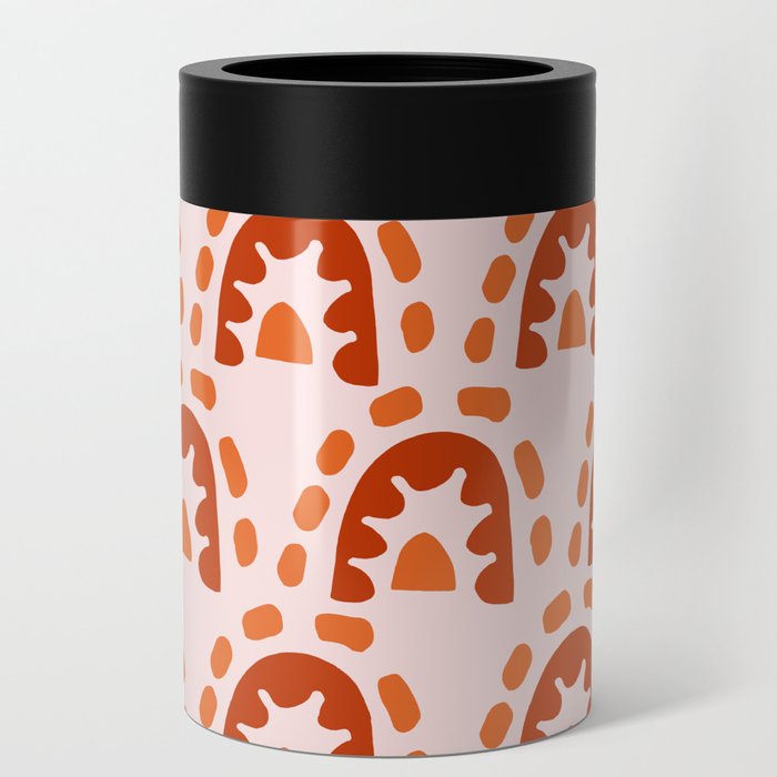 Mid Century Modern Rainbows - Brown & Orange Can Cooler