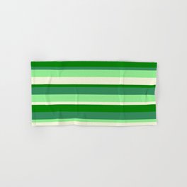 [ Thumbnail: Sea Green, Light Green, Beige, and Green Colored Lined Pattern Hand & Bath Towel ]