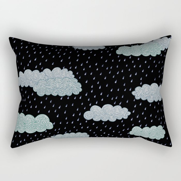 Storm Clouds Blue and Black Rectangular Pillow
