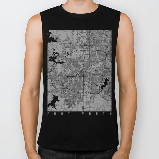 Fort Worth map grey Biker Tank