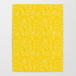 Yellow And White Hand Drawn Boho Pattern Poster