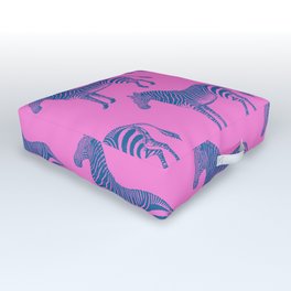 Pink and Blue Zebras Block Print Pattern Outdoor Floor Cushion