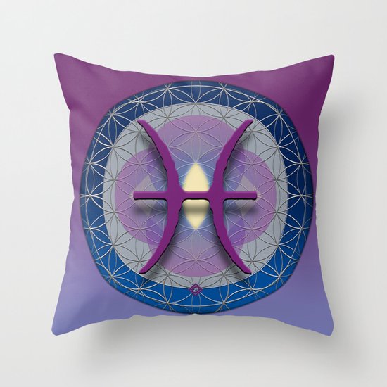 Flower of Life PISCES Astrology Design Throw Pillow