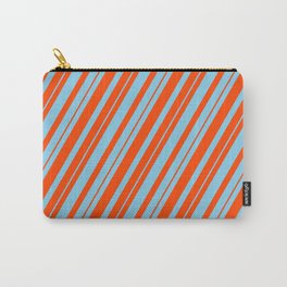 [ Thumbnail: Sky Blue and Red Colored Lined Pattern Carry-All Pouch ]