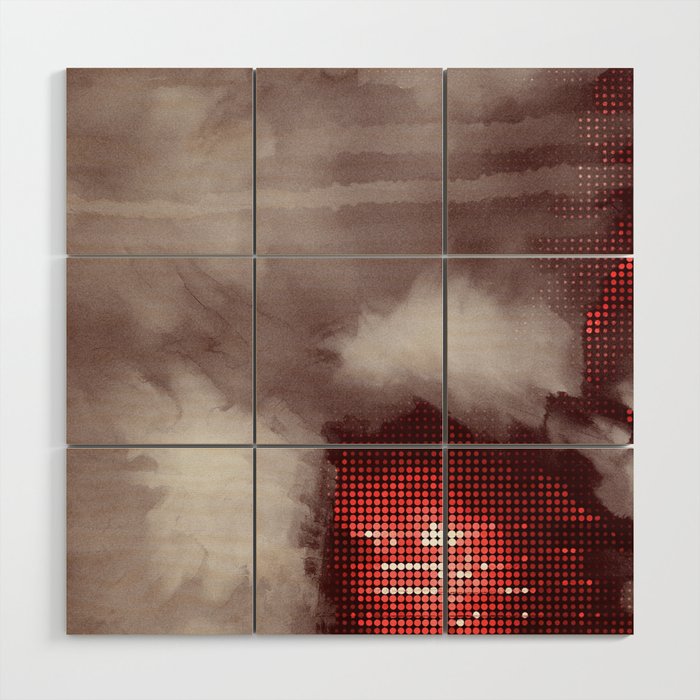 Grey and Red Dots Wood Wall Art