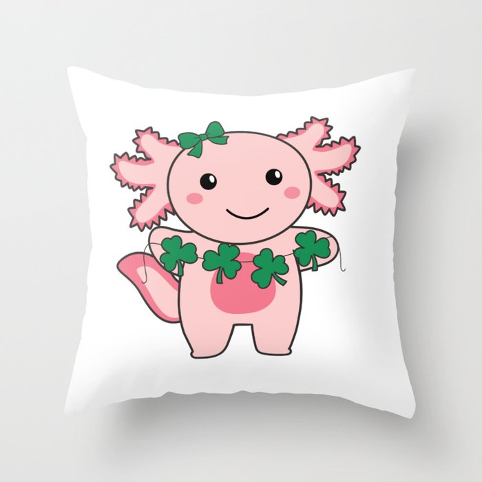 Axolotl With Shamrocks Cute Animals For Luck Throw Pillow