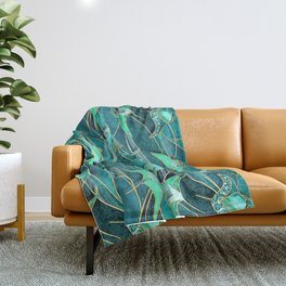 Patchwork Manta Rays in Jade and Emerald Green Throw Blanket