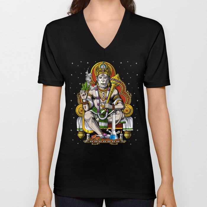 Hanuman Hippie Stoner V Neck T Shirt