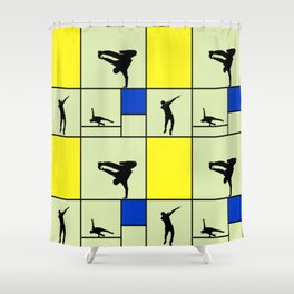 Street dancing like Piet Mondrian - Yellow, and Blue on the light green background Shower Curtain