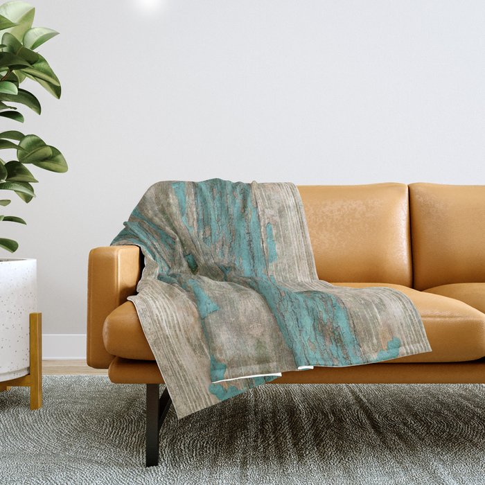 Weathered Rustic Wood - Weathered Wooden Plank - Beautiful knotty wood weathered turquoise paint Throw Blanket