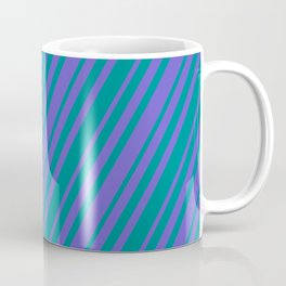 [ Thumbnail: Slate Blue & Dark Cyan Colored Lined Pattern Coffee Mug ]