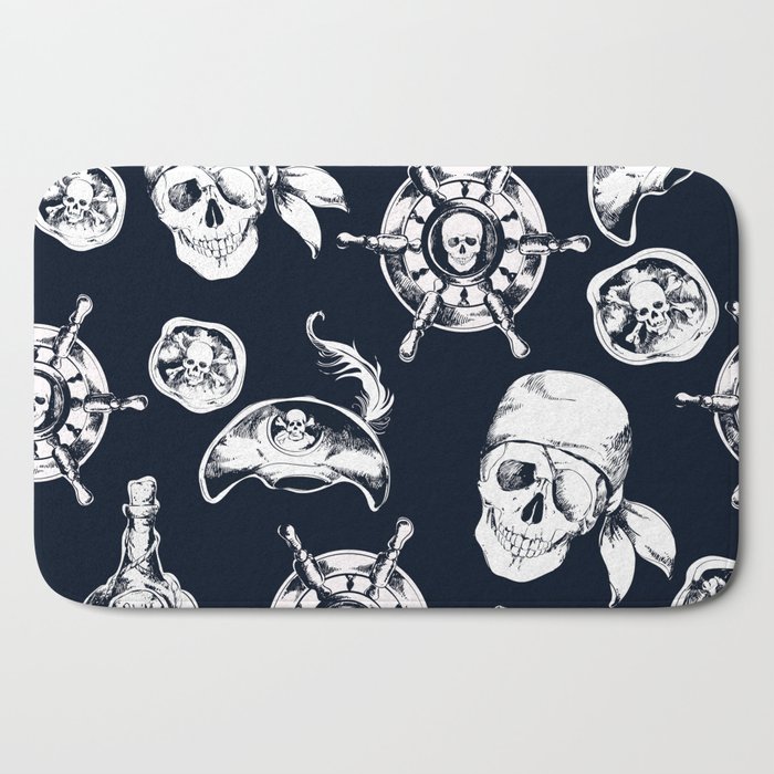 Navy Blue Pirate Pattern Bath Mat By Seafoam12 Society6
