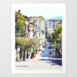 Agropoli: climb into the trees and buildings Art Print