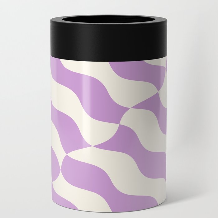Retro Wavy Abstract Swirl Lines in Lavender Purple & White Can Cooler