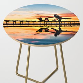 Dancer on Beach Reflection Sunset Digital Oil Painting Side Table