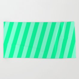 [ Thumbnail: Aquamarine and Green Colored Stripes/Lines Pattern Beach Towel ]