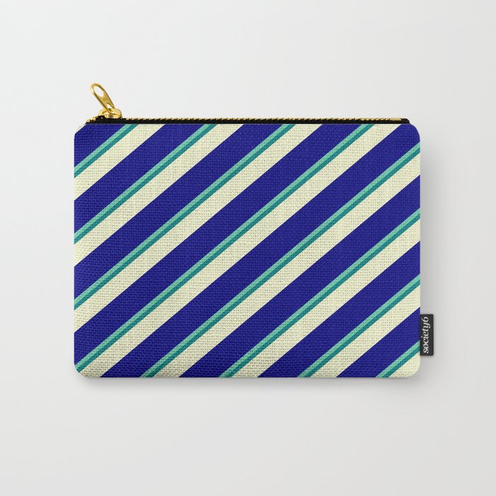 Aquamarine, Teal, Light Yellow & Blue Colored Lines Pattern Carry-All Pouch