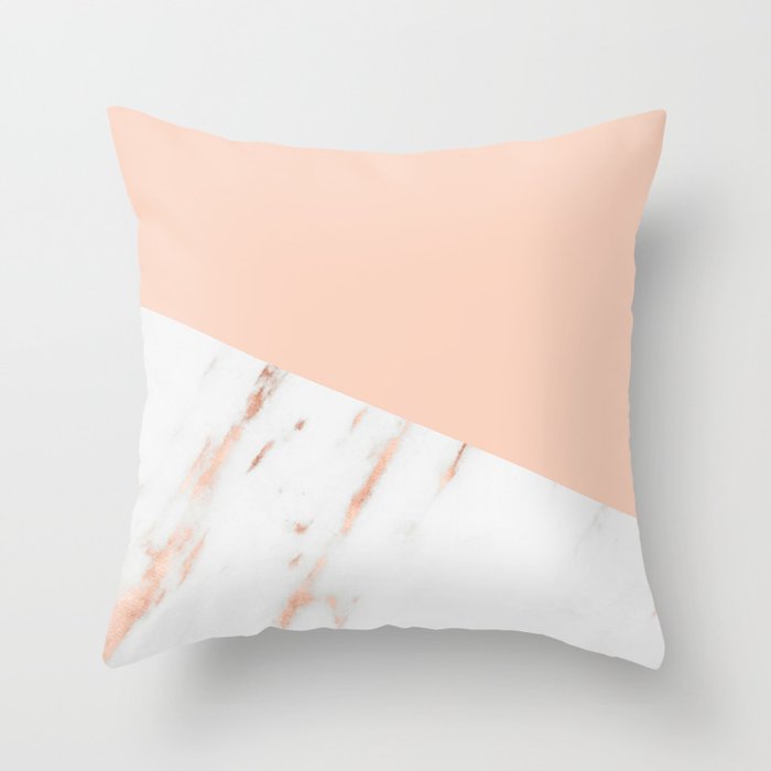 Pink Quartz and White Marble Rose Gold Throw Pillow