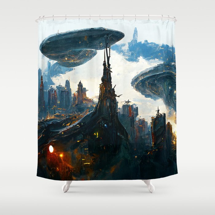 Postcards from the Future - Alien Metropolis Shower Curtain