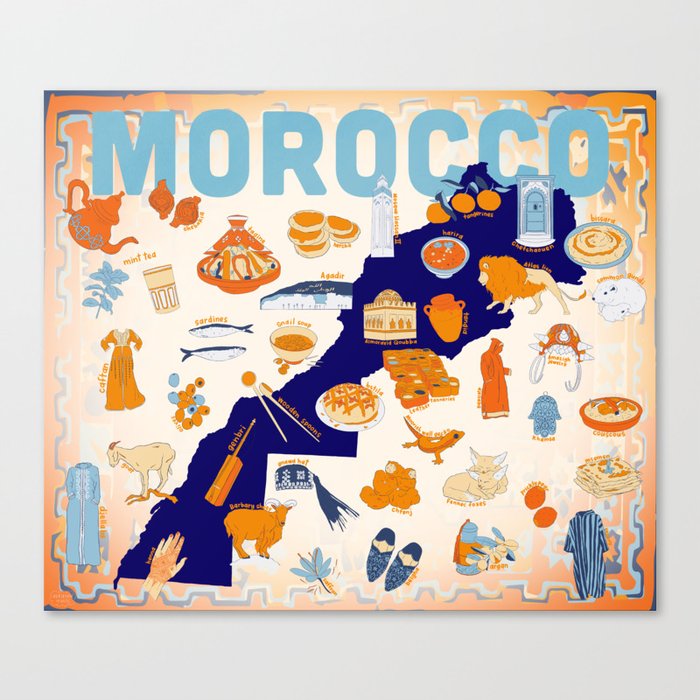 Morocco Culture Map Canvas Print
