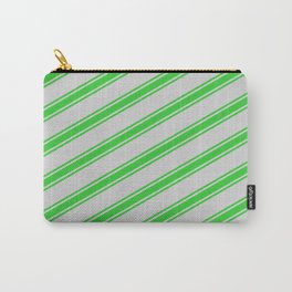[ Thumbnail: Light Grey and Lime Green Colored Stripes Pattern Carry-All Pouch ]