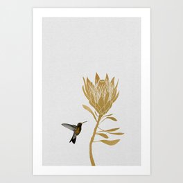 Hummingbird & Flower I Art Print | Botanical, Bird, Artnouveau, Hummingbird, Flight, Flower, Retro, Painting, Nature, Colibri 