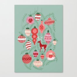 Mid-Century Ornaments in Red and Mint Canvas Print