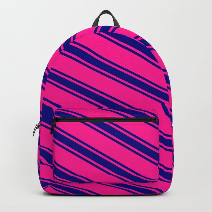 Deep Pink and Blue Colored Striped/Lined Pattern Backpack
