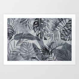 Jungle Fever Tropical Monstera Palm Leaves Grey Art Print
