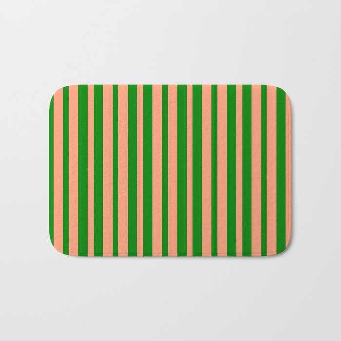 Light Salmon and Green Colored Lined Pattern Bath Mat